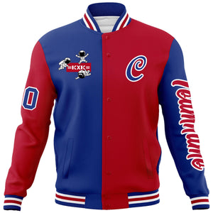 Custom Royal Red Two Tone Split Fashion Varsity Letterman Jacket with Raglan Sleeves