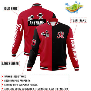 Custom Red Black Two Tone Split Fashion Varsity Letterman Jacket with Raglan Sleeves