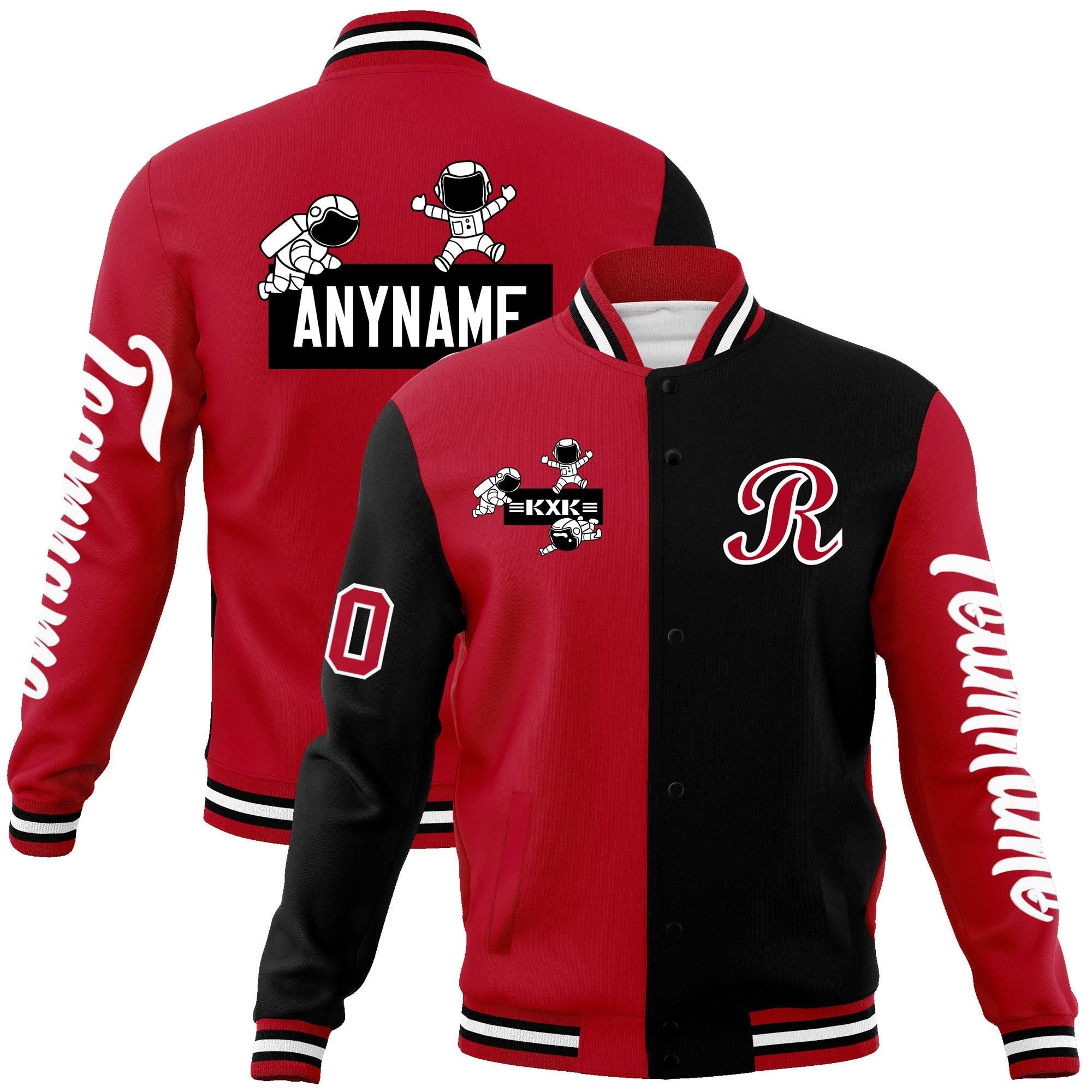 Custom Red Black Two Tone Split Fashion Varsity Letterman Jacket with Raglan Sleeves