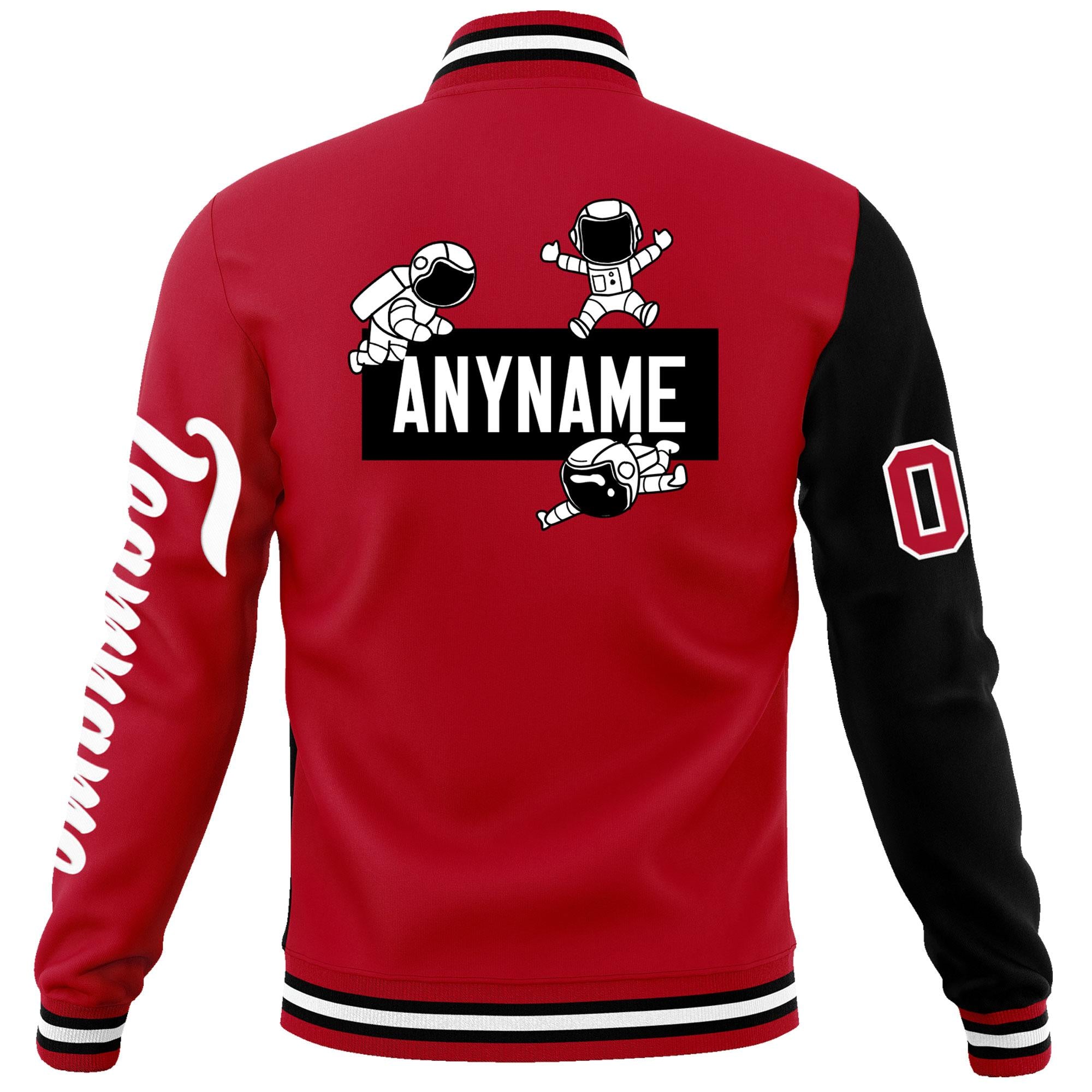 Custom Red Black Two Tone Split Fashion Varsity Letterman Jacket with Raglan Sleeves