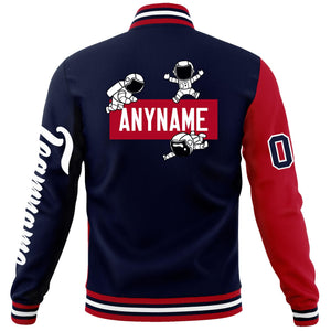 Custom Navy Red Two Tone Split Fashion Varsity Letterman Jacket with Raglan Sleeves