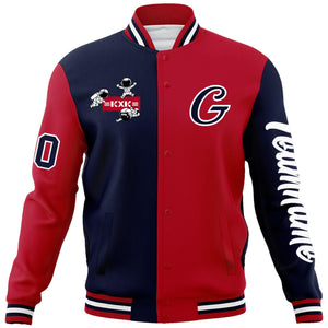 Custom Navy Red Two Tone Split Fashion Varsity Letterman Jacket with Raglan Sleeves