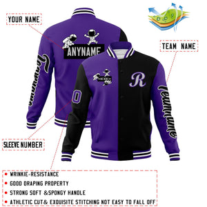 Custom Purple Black Two Tone Split Fashion Varsity Letterman Jacket with Raglan Sleeves