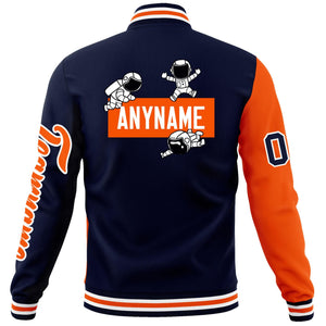 Custom Navy Orange Two Tone Split Fashion Varsity Letterman Jacket with Raglan Sleeves