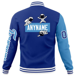 Custom Royal Light Blue Two Tone Split Fashion Varsity Letterman Jacket with Raglan Sleeves