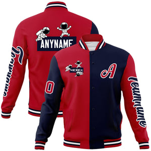 Custom Red Navy Two Tone Split Fashion Varsity Letterman Jacket with Raglan Sleeves