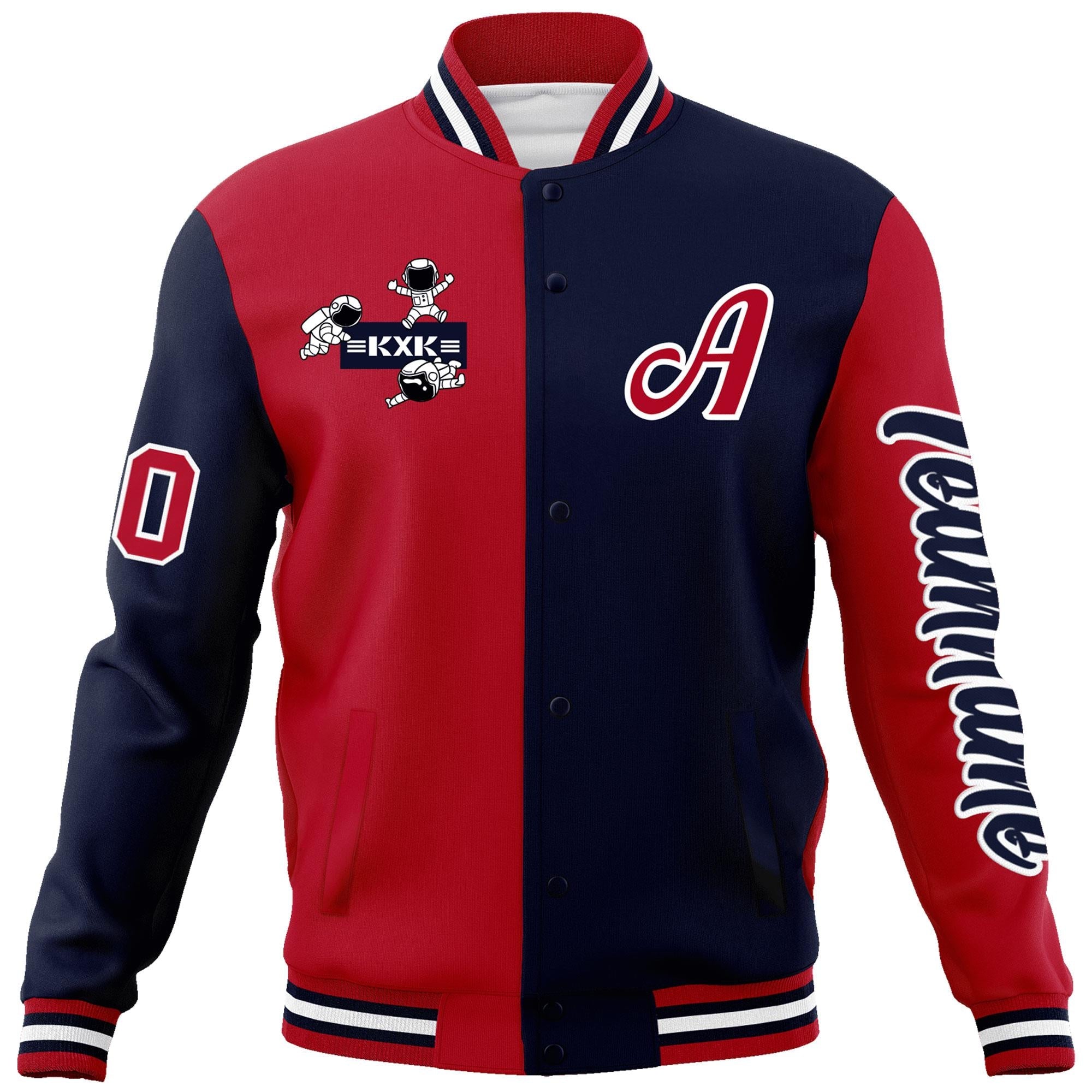 Custom Red Navy Two Tone Split Fashion Varsity Letterman Jacket with Raglan Sleeves