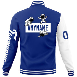 Custom Royal White Two Tone Split Fashion Varsity Letterman Jacket with Raglan Sleeves