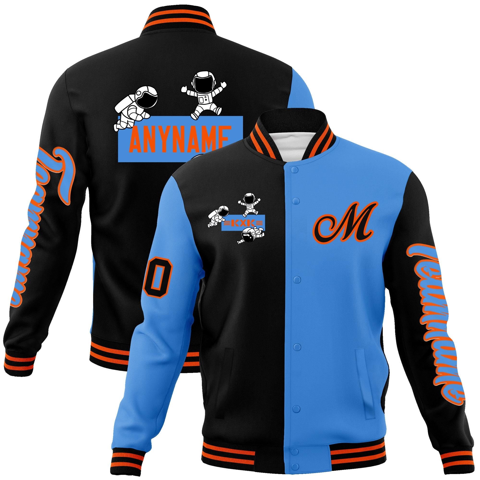 Custom Black Powder Blue Two Tone Split Fashion Varsity Letterman Jacket with Raglan Sleeves