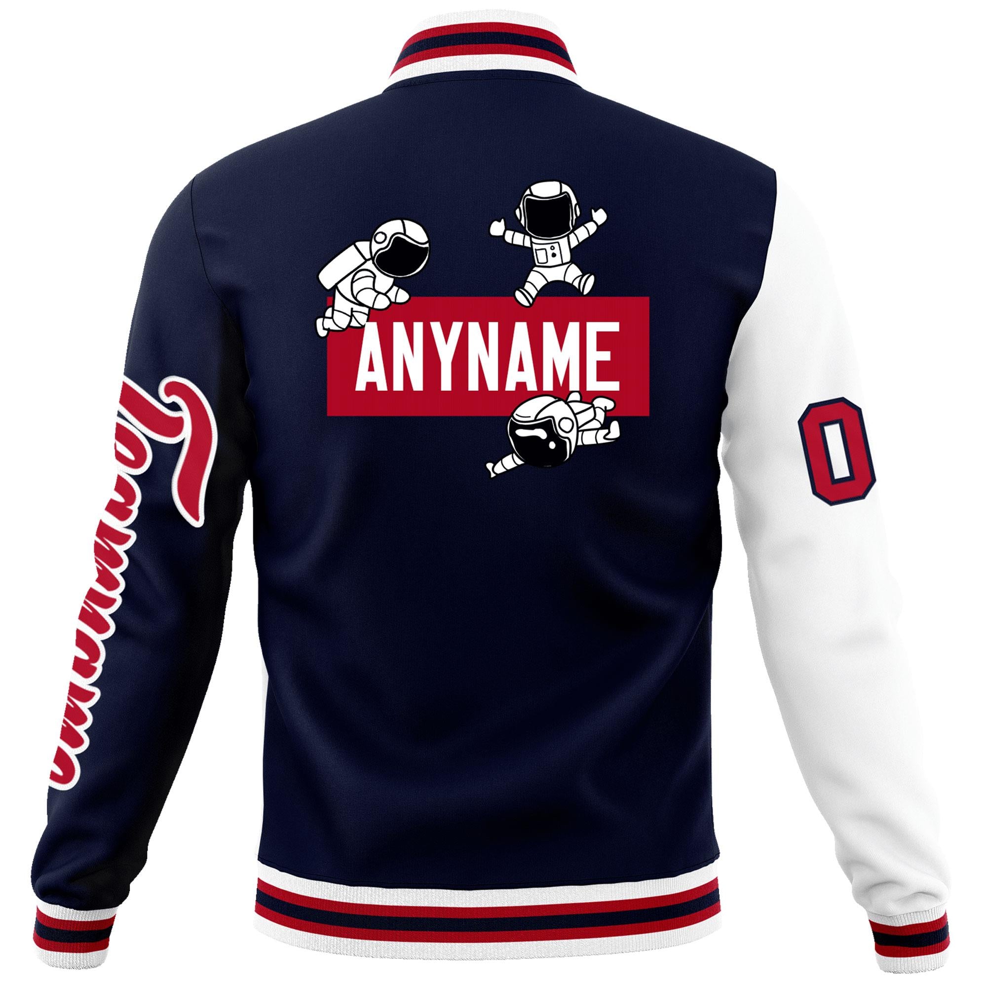 Custom Navy White Two Tone Split Fashion Varsity Letterman Jacket with Raglan Sleeves