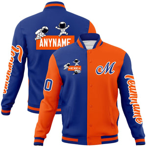 Custom Royal Orange Two Tone Split Fashion Varsity Letterman Jacket with Raglan Sleeves