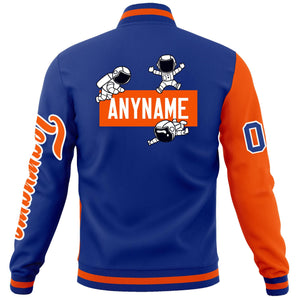 Custom Royal Orange Two Tone Split Fashion Varsity Letterman Jacket with Raglan Sleeves