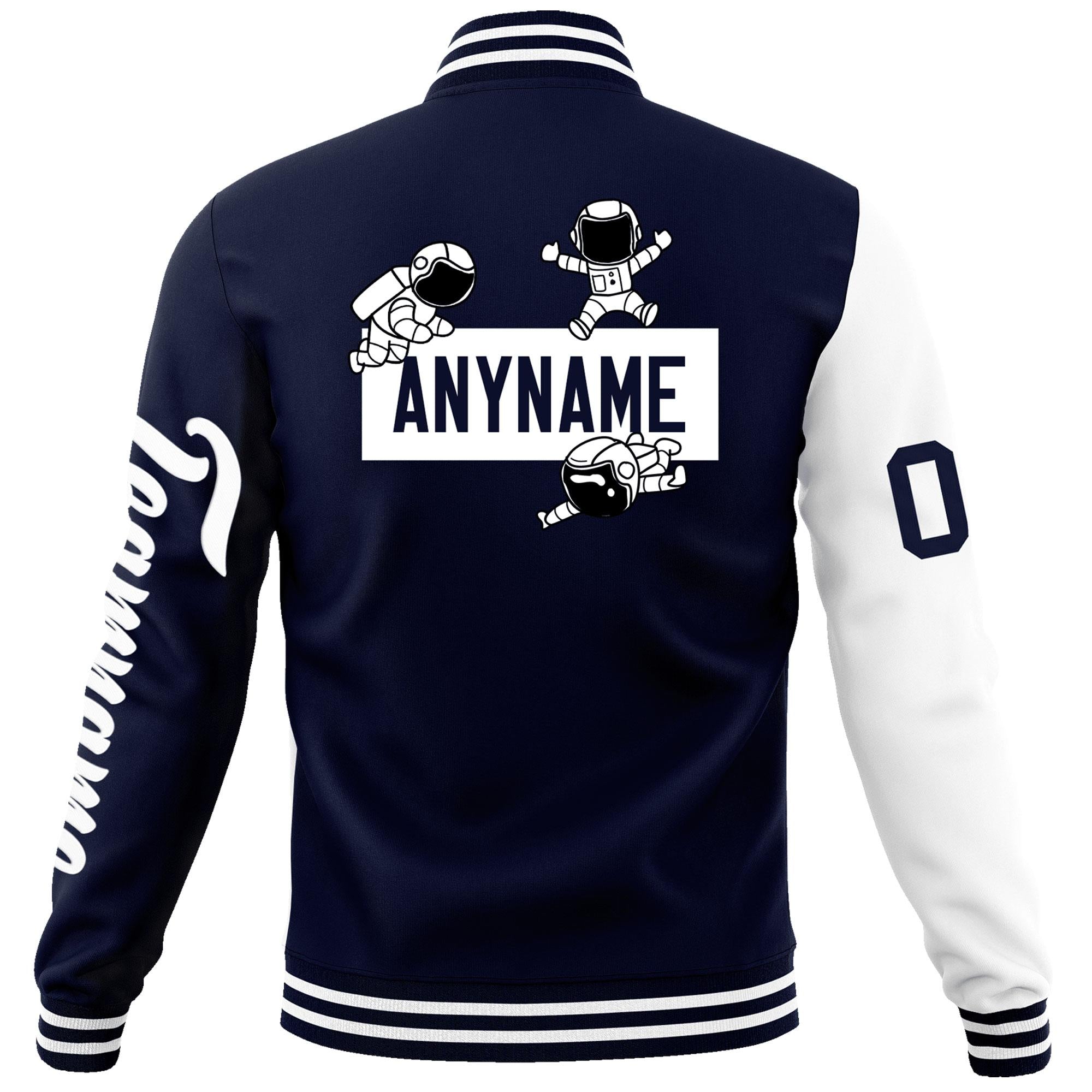 Custom Navy White Two Tone Split Fashion Varsity Letterman Jacket with Raglan Sleeves