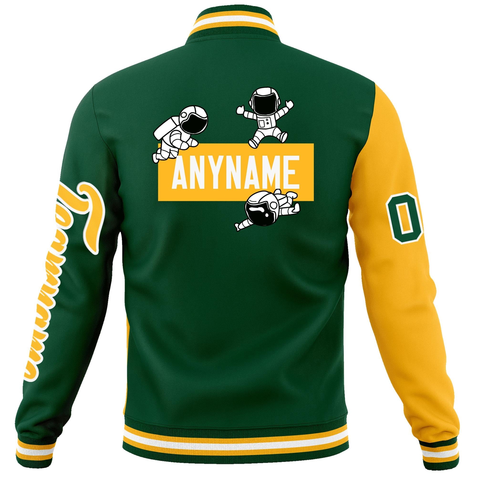 Custom Green Gold Two Tone Split Fashion Varsity Letterman Jacket with Raglan Sleeves