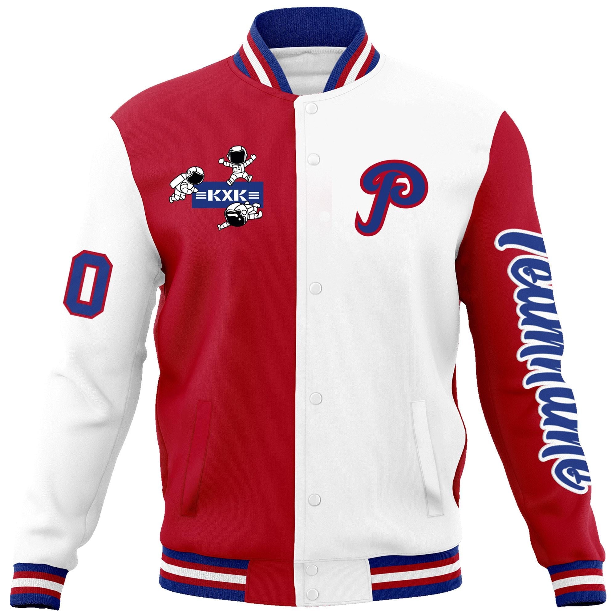 Custom Red White Two Tone Split Fashion Varsity Letterman Jacket with Raglan Sleeves