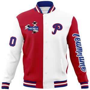 Custom Red White Two Tone Split Fashion Varsity Letterman Jacket with Raglan Sleeves