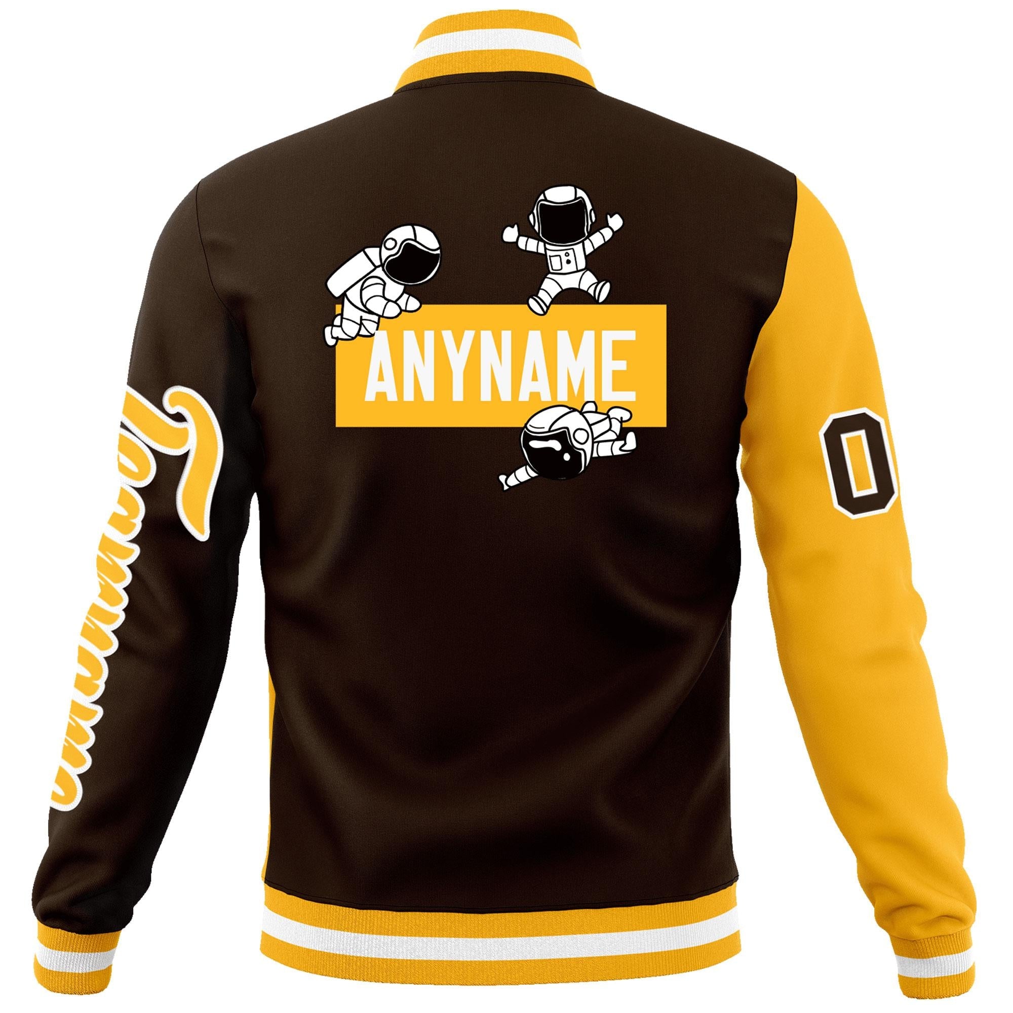 Custom Brown Gold Two Tone Split Fashion Varsity Letterman Jacket with Raglan Sleeves