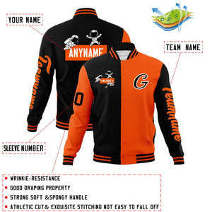 Custom Black Orange Two Tone Split Fashion Varsity Letterman Jacket with Raglan Sleeves