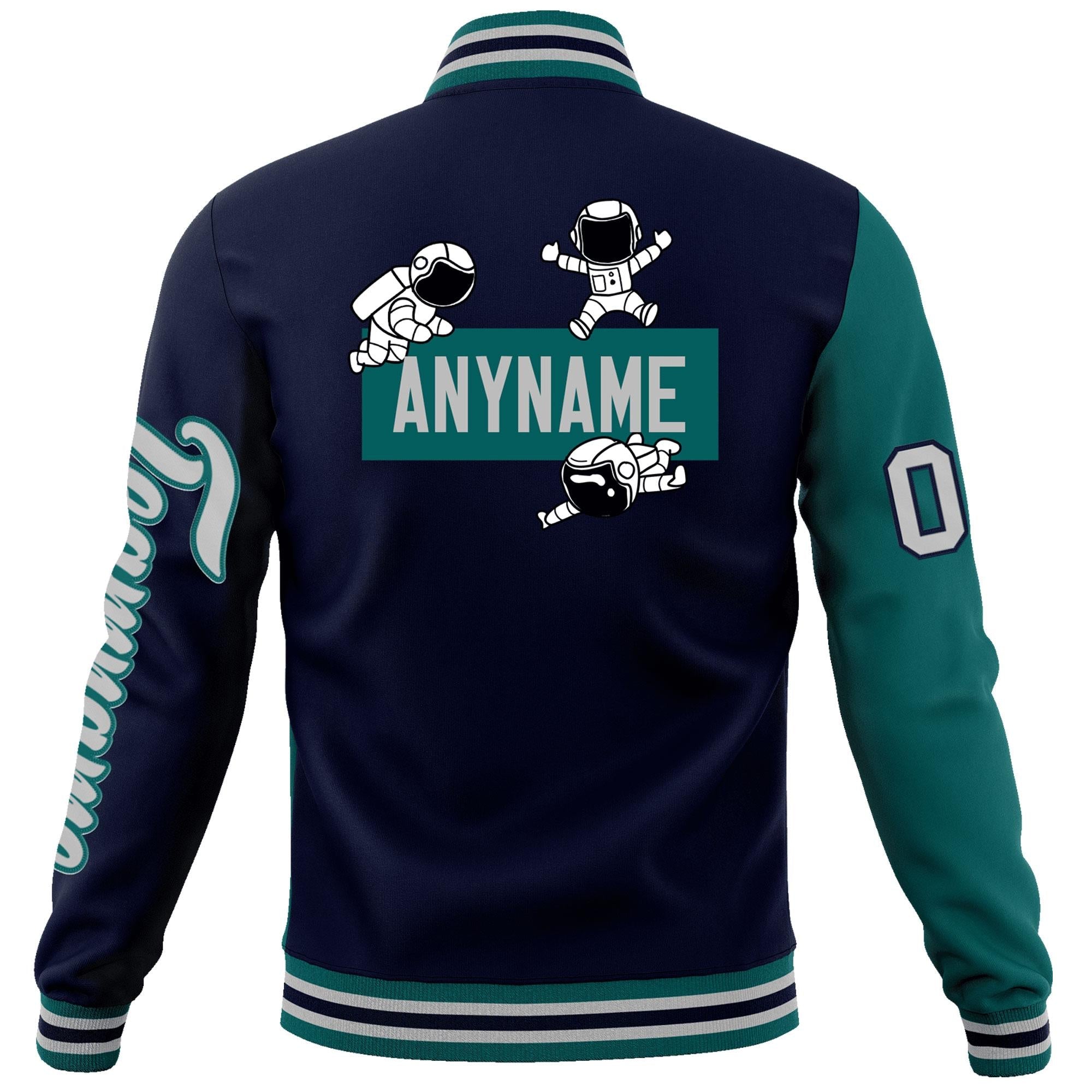 Custom Navy Aqua Two Tone Split Fashion Varsity Letterman Jacket with Raglan Sleeves