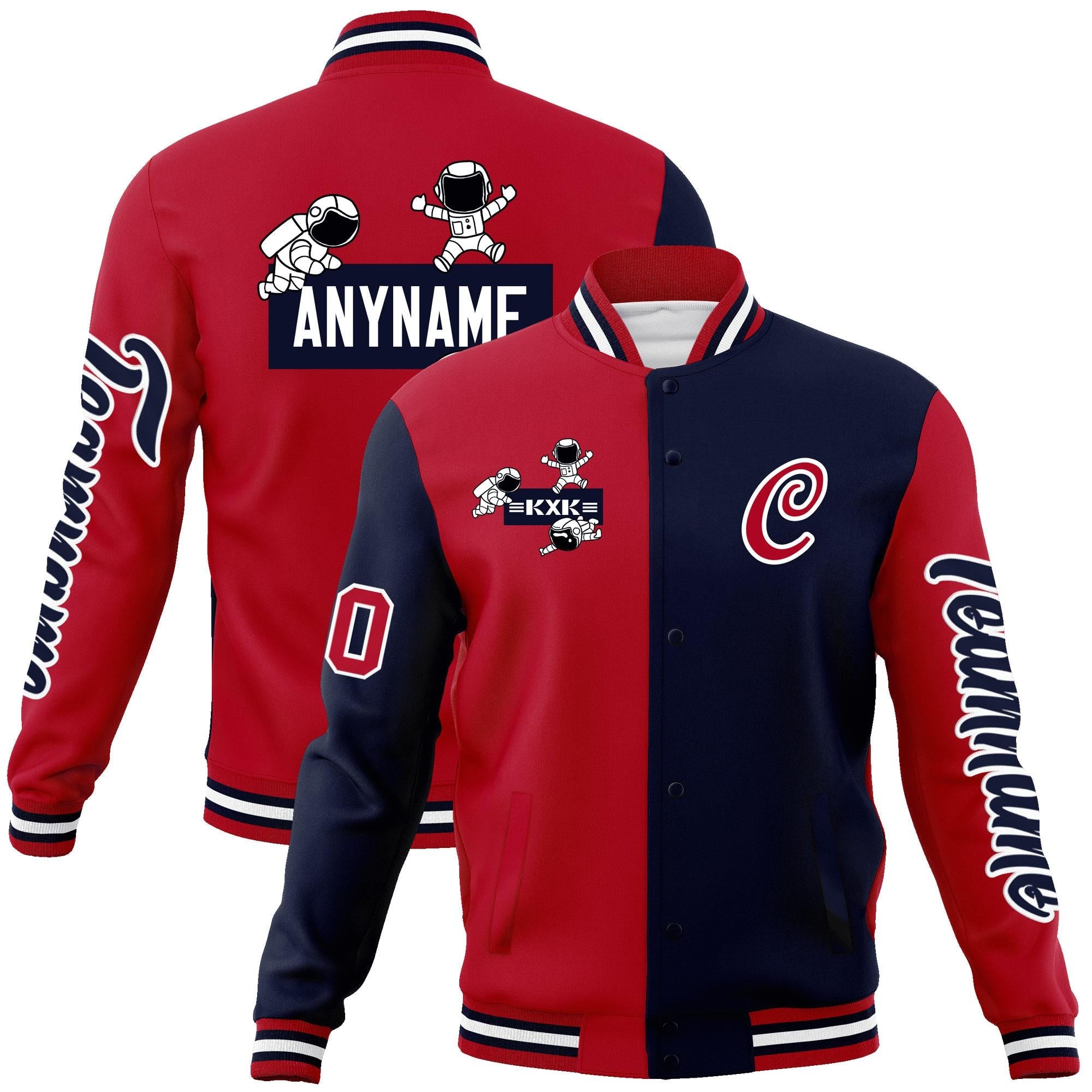 Custom Red Navy Two Tone Split Fashion Varsity Letterman Jacket with Raglan Sleeves