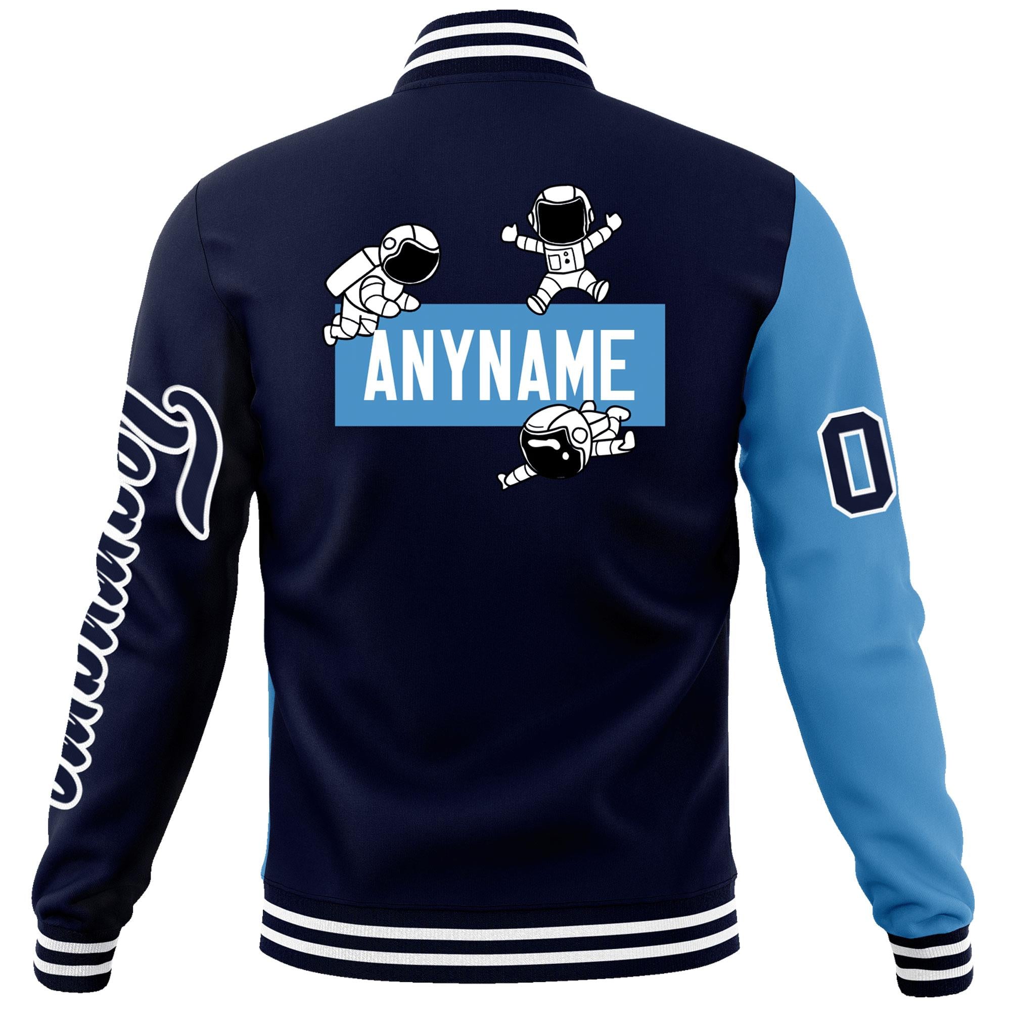 Custom Navy Light Blue Two Tone Split Fashion Varsity Letterman Jacket with Raglan Sleeves