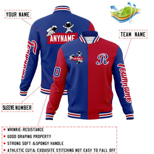 Custom Royal Red Two Tone Split Fashion Varsity Letterman Jacket with Raglan Sleeves