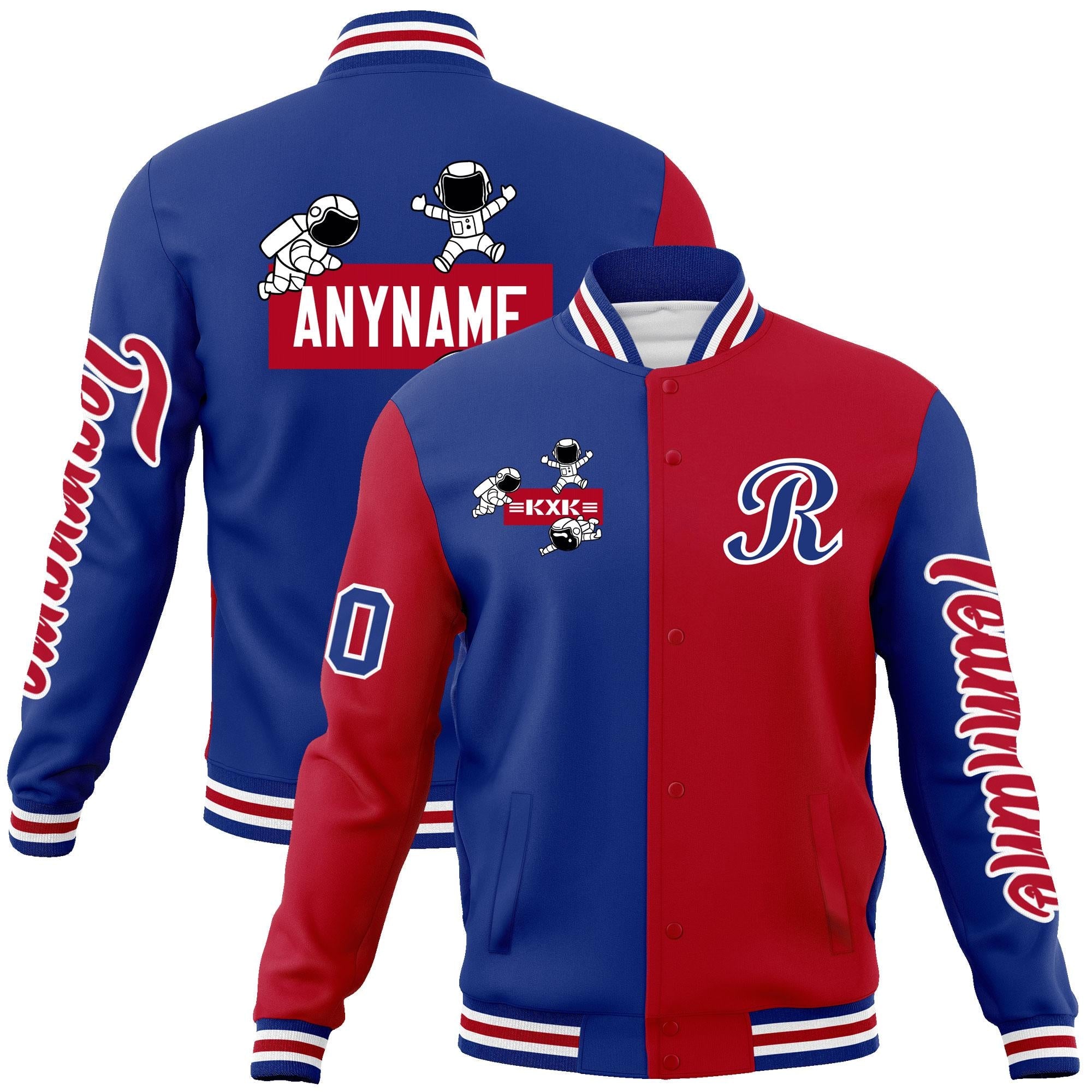 Custom Royal Red Two Tone Split Fashion Varsity Letterman Jacket with Raglan Sleeves