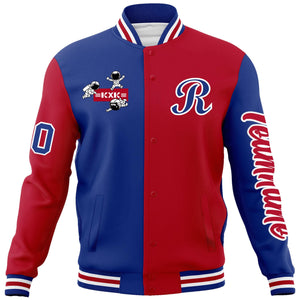 Custom Royal Red Two Tone Split Fashion Varsity Letterman Jacket with Raglan Sleeves