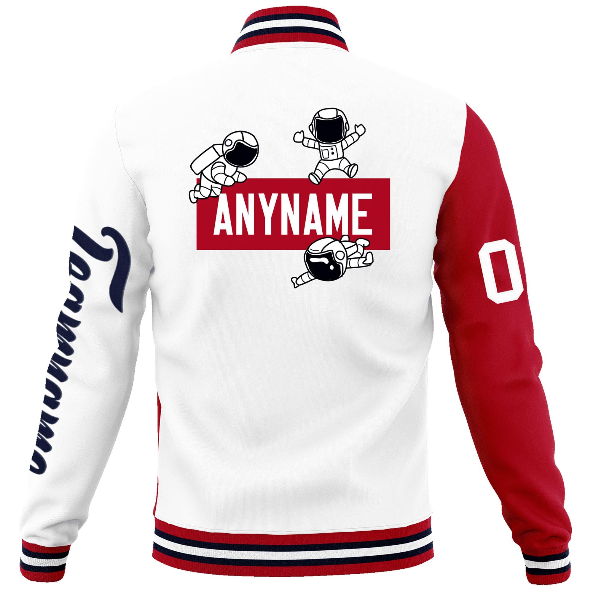 Custom White Red Two Tone Split Fashion Varsity Letterman Jacket with Raglan Sleeves