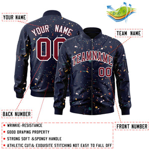 Custom Navy Crimson-White Varsity Full-Zip Splash Graffiti Pattern Letterman Jacket