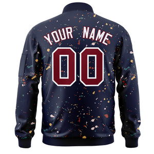 Custom Navy Crimson-White Varsity Full-Zip Splash Graffiti Pattern Letterman Jacket