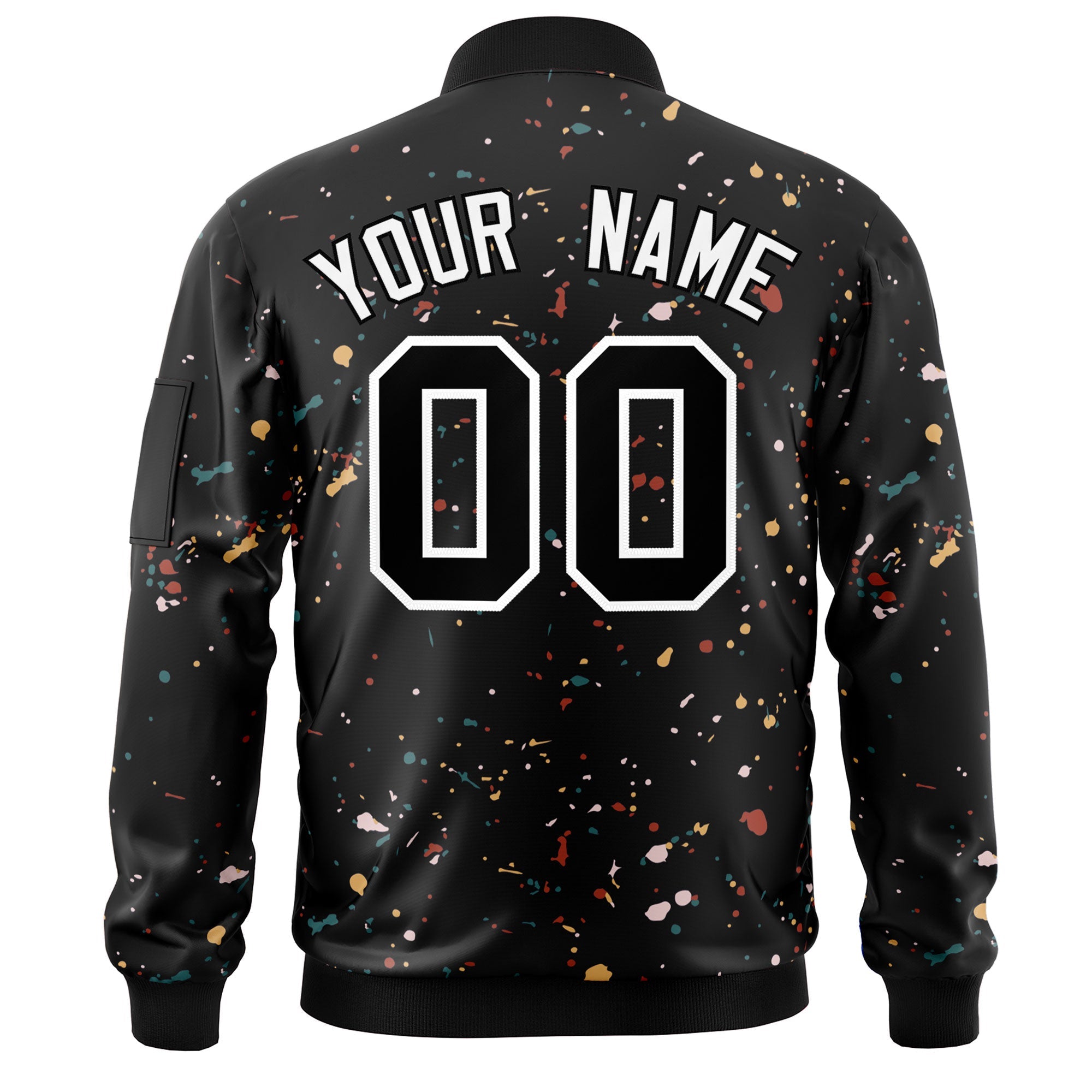 Custom Black White Varsity Full-Zip Splash Graffiti Pattern Letterman Jacket