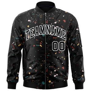 Custom Black White Varsity Full-Zip Splash Graffiti Pattern Letterman Jacket