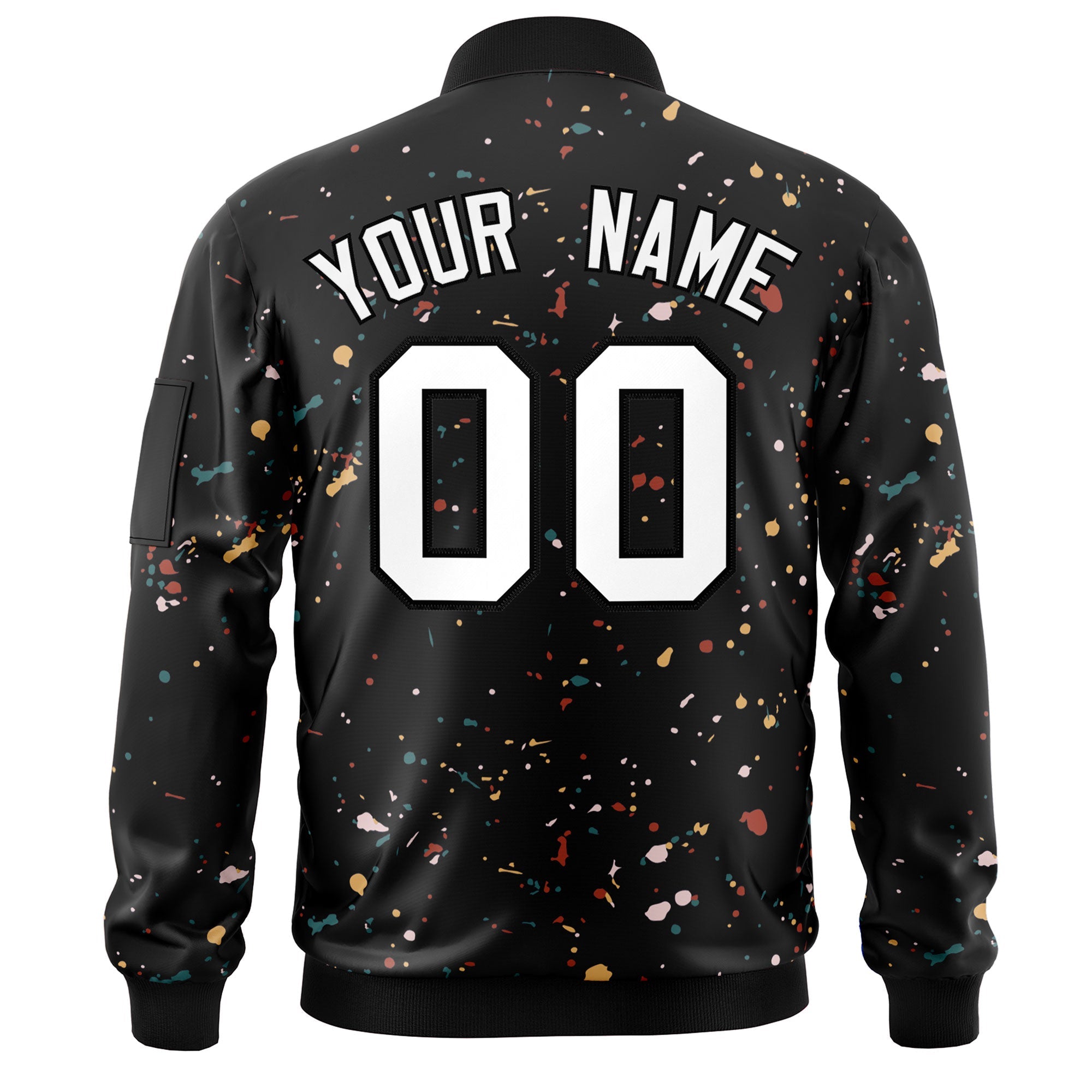 Custom Black White Varsity Full-Zip Splash Graffiti Pattern Letterman Jacket