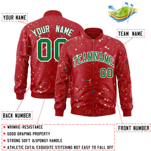 Custom Red Kelly Green Varsity Full-Zip Splash Graffiti Pattern Letterman Jacket