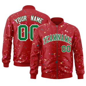 Custom Red Kelly Green Varsity Full-Zip Splash Graffiti Pattern Letterman Jacket