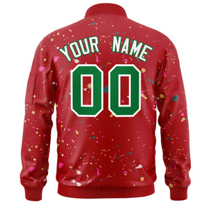 Custom Red Kelly Green Varsity Full-Zip Splash Graffiti Pattern Letterman Jacket