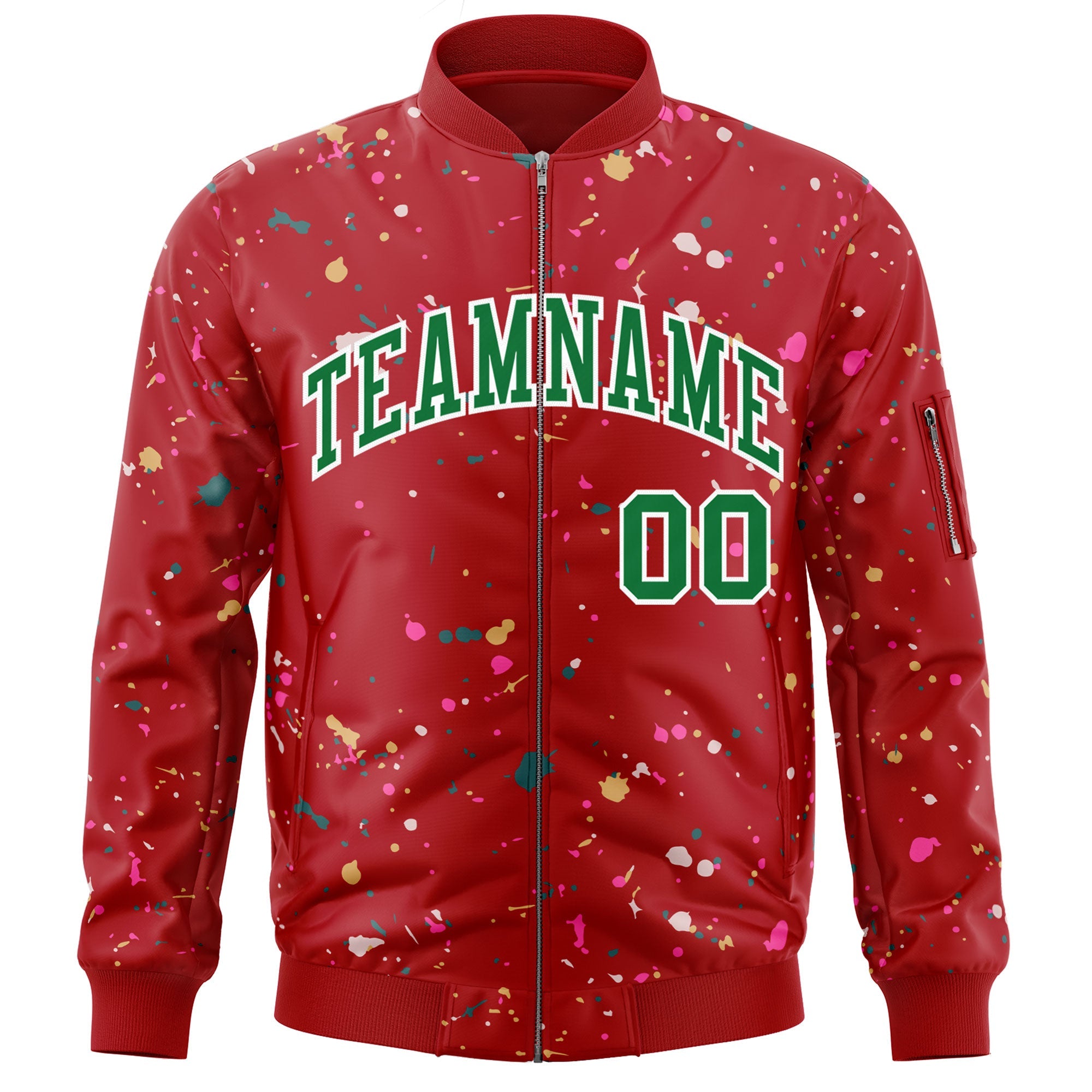 Custom Red Kelly Green Varsity Full-Zip Splash Graffiti Pattern Letterman Jacket