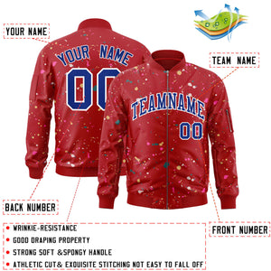 Custom Red Royal-White Varsity Full-Zip Splash Graffiti Pattern Letterman Jacket