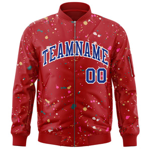 Custom Red Royal-White Varsity Full-Zip Splash Graffiti Pattern Letterman Jacket