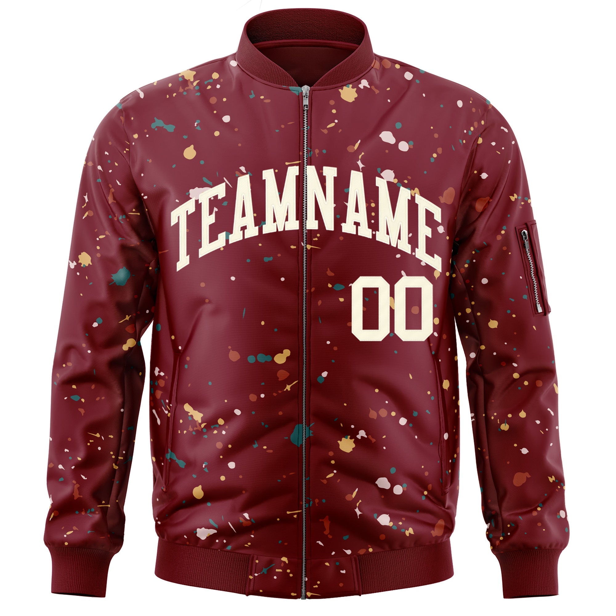 Custom Crimson Cream Varsity Full-Zip Splash Graffiti Pattern Letterman Jacket