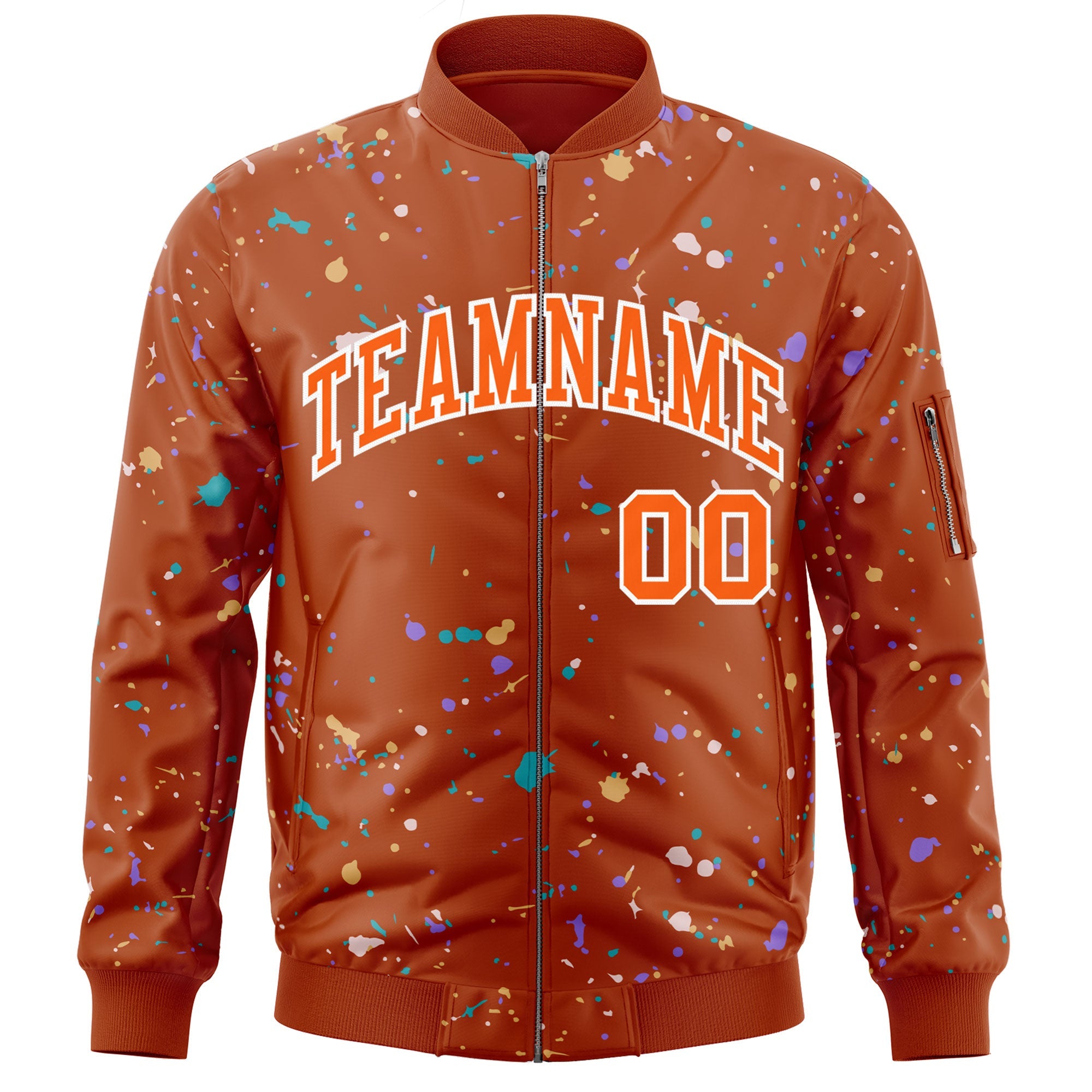 Custom Orange White Varsity Full-Zip Splash Graffiti Pattern Letterman Jacket