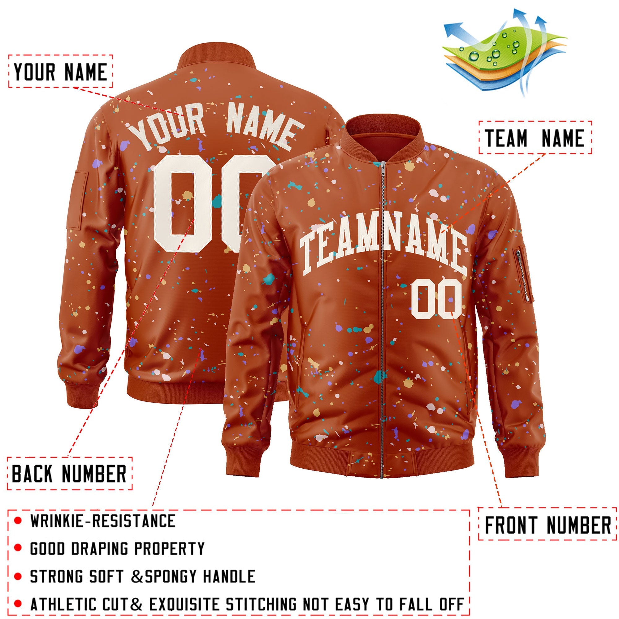 Custom Orange Cream Varsity Full-Zip Splash Graffiti Pattern Letterman Jacket