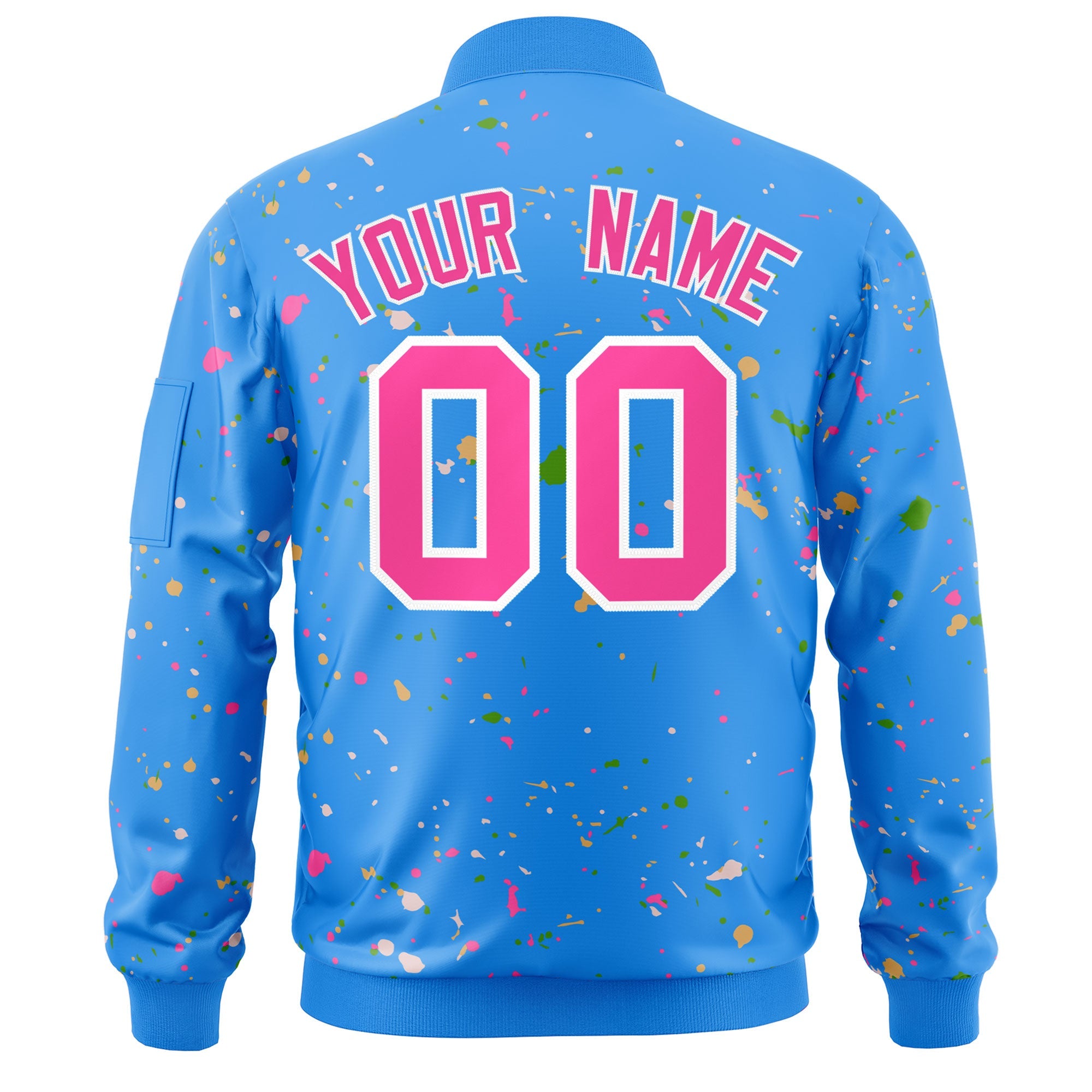 Custom Powder Blue Pink-White Varsity Full-Zip Splash Graffiti Pattern Letterman Jacket