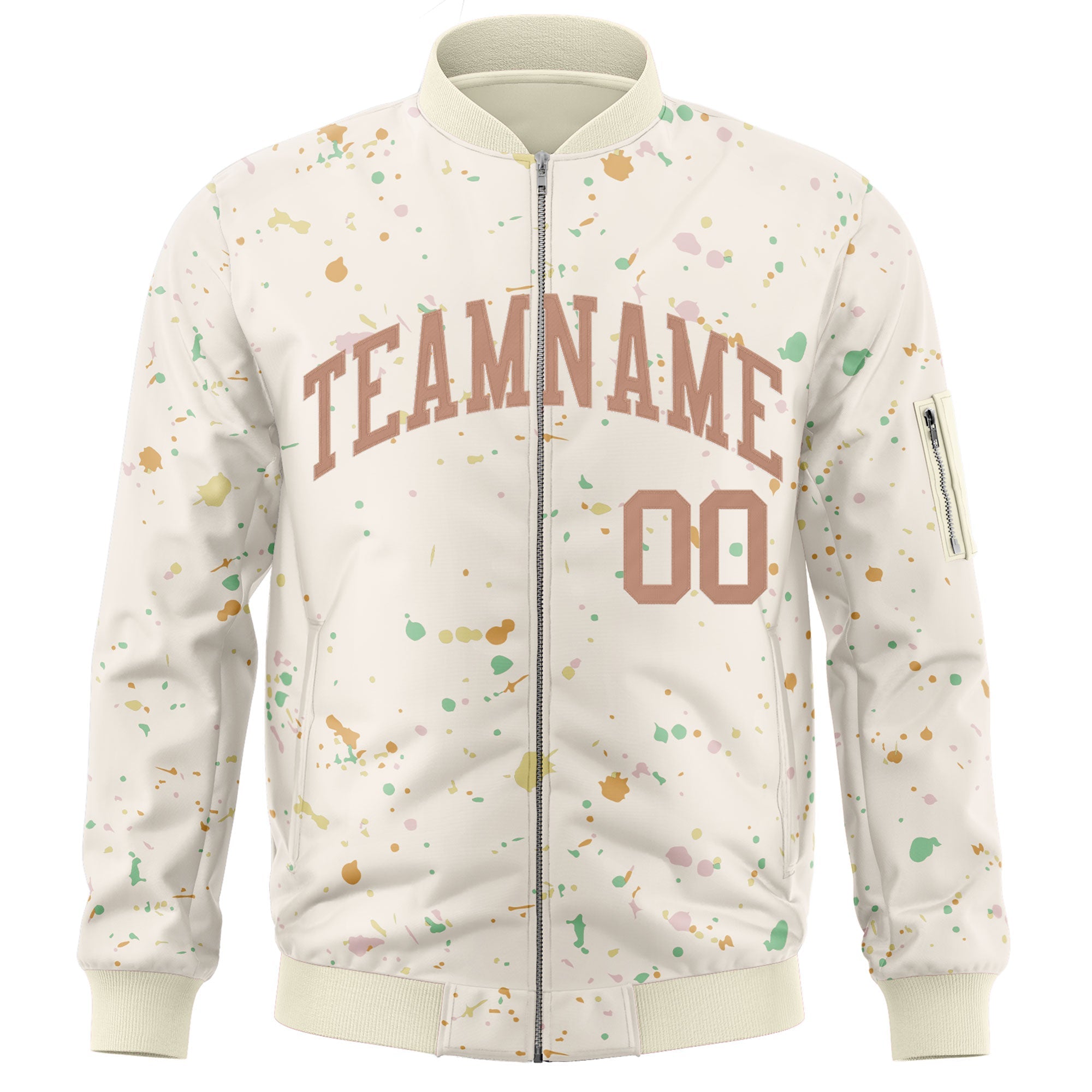 Custom Cream Brown Varsity Full-Zip Splash Graffiti Pattern Letterman Jacket