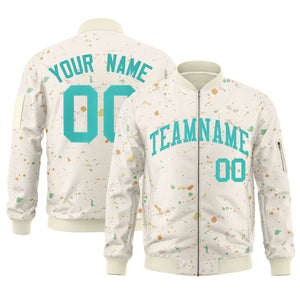 Custom Cream Aqua Varsity Full-Zip Splash Graffiti Pattern Letterman Jacket