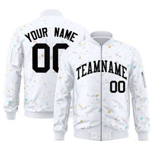 Custom White Black Varsity Full-Zip Splash Graffiti Pattern Letterman Jacket