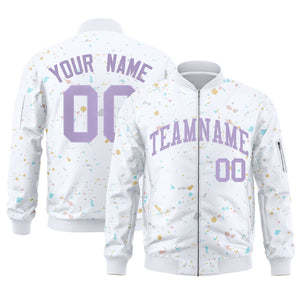 Custom White Purple Varsity Full-Zip Splash Graffiti Pattern Letterman Jacket