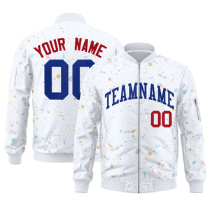 Custom White Royal Varsity Full-Zip Splash Graffiti Pattern Letterman Jacket