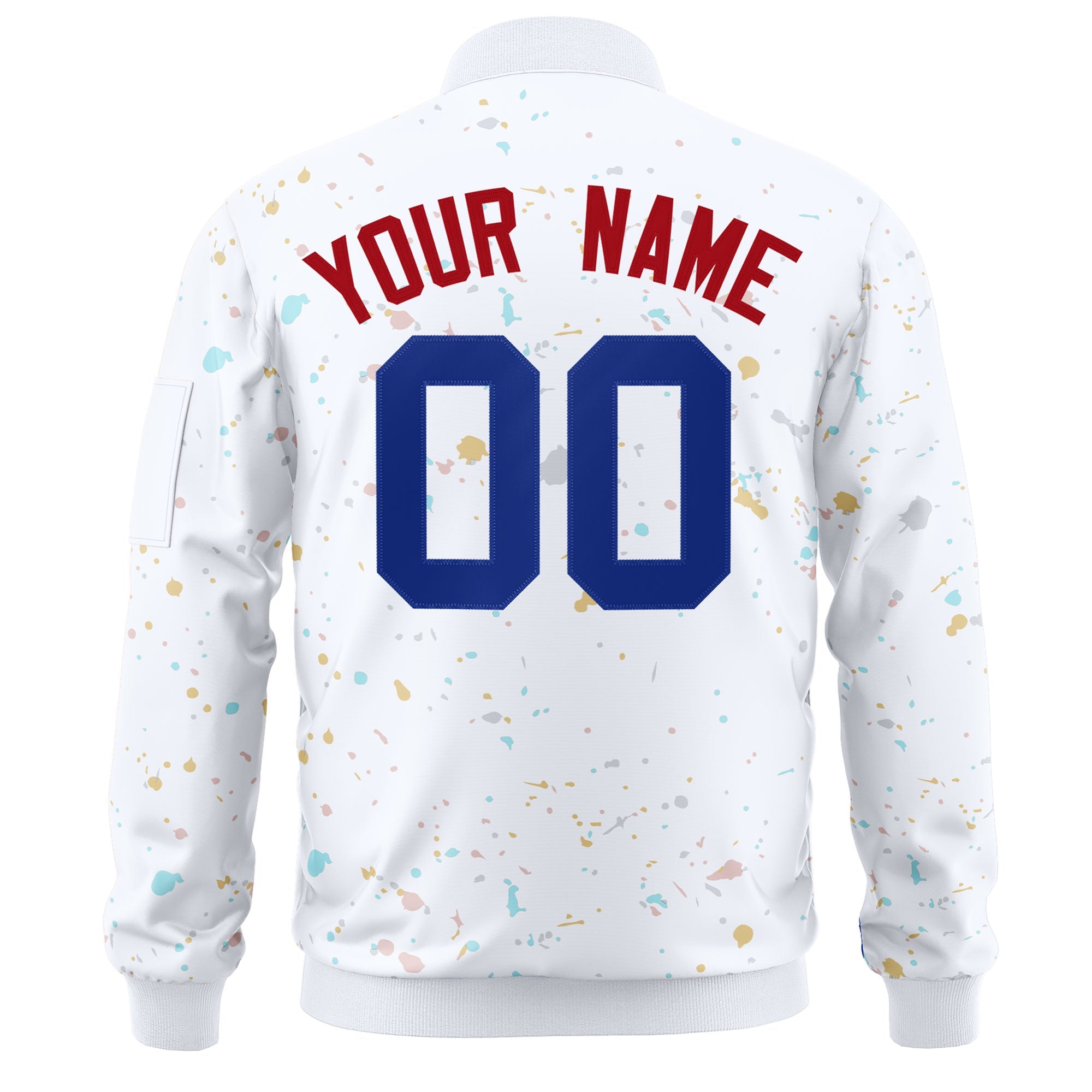 Custom White Royal Varsity Full-Zip Splash Graffiti Pattern Letterman Jacket